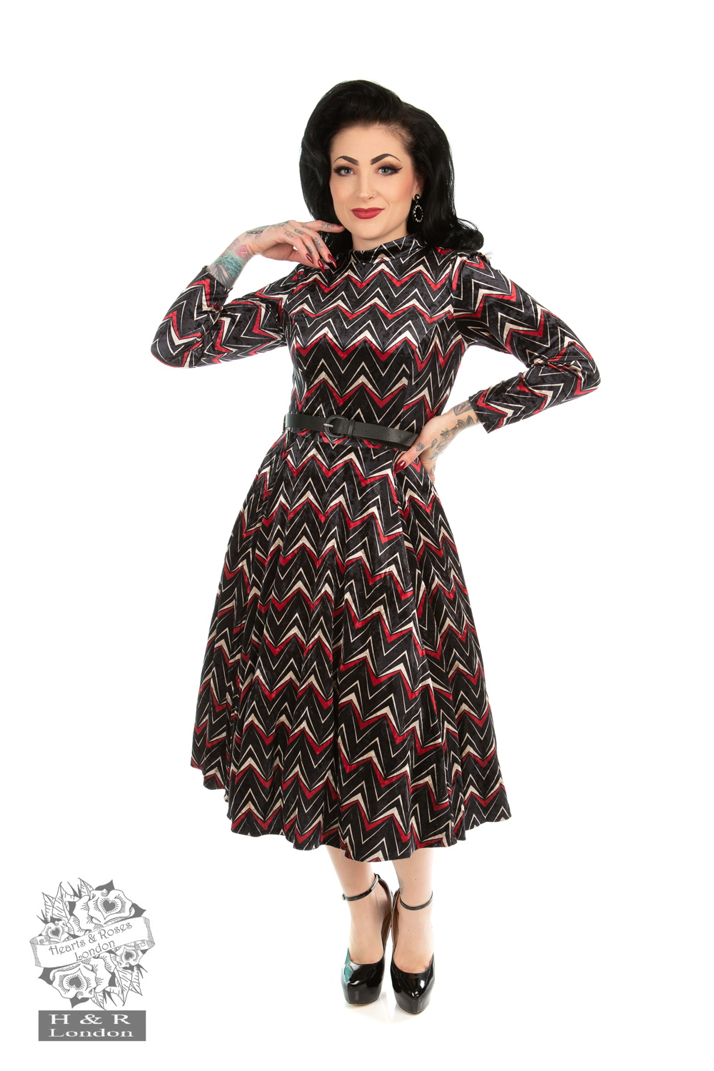 Chevron Velvet Swing Dress